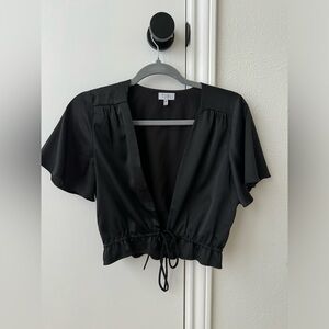 Tobi Satin Tie Front Crop Top Black | Size Small